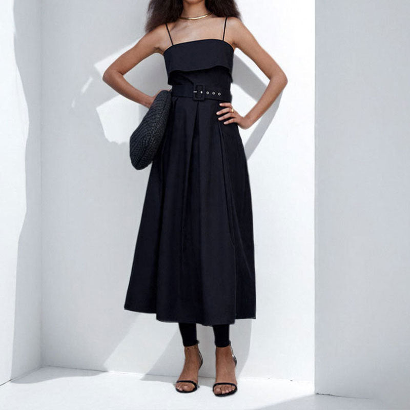 Damen Maxikleid Schulterfrei mit Bindegürtel Elegant Schwarz - Norvielle