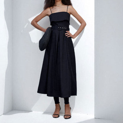 Damen Maxikleid Schulterfrei mit Bindegürtel Elegant Schwarz - Norvielle