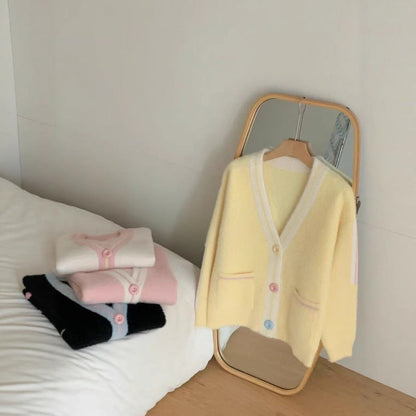 Damen Cardigan Bunt Knöpfe Taschen Norvielle