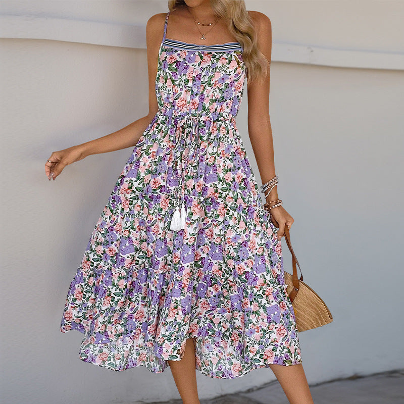 Damen Midikleid Floraler Druck Taillenzug Norvielle - Norvielle