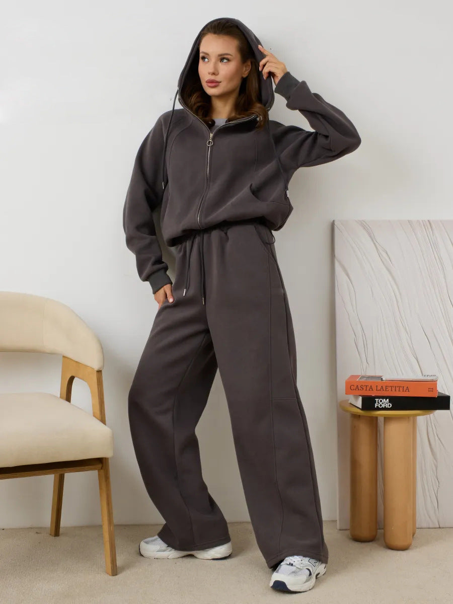 Damen Sweatanzug Kapuzenpullover Elastischer Bund Weite Passform