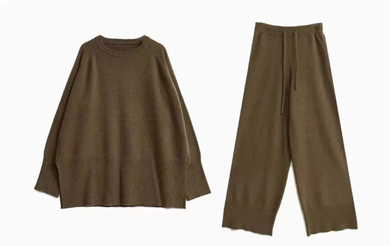 Damen Strickensemble Rundhalsausschnitt Weites Bein Norvielle