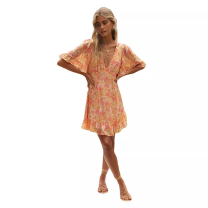Damen Wickelkleid Voluminöse Ärmel Römischer Rückenausschnitt