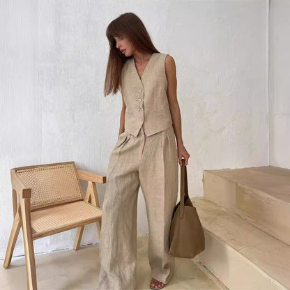 Damen Zweiteiler Weste Palazzo-Hose Elegantes Outfit