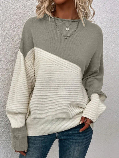 Damen Strickpullover Strukturiert Modern Farbblock Norvielle