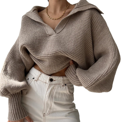 Damen Pullover Cropped mit hohen Ärmeln Norvielle