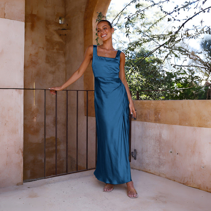 Damen Maxikleid mit seitlichem Schlitz und schmalen Trägern Norvielle