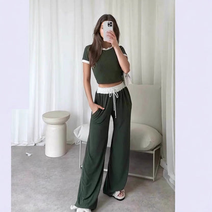 Damen Loungewear-Set Cropped Oberteil Weite Hose Norvielle
