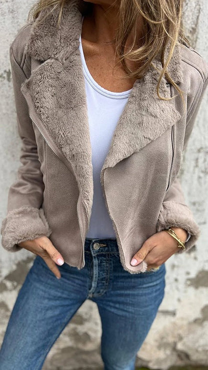Damen Bikerjacke Fleece-gefüttert Revers