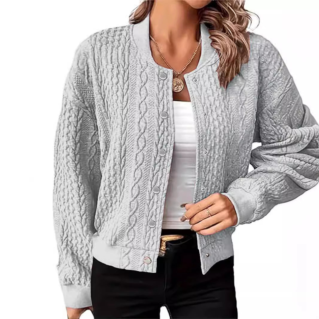 Damen Strickjacke Zopfmuster Druckknopfverschluss Beige Norvielle