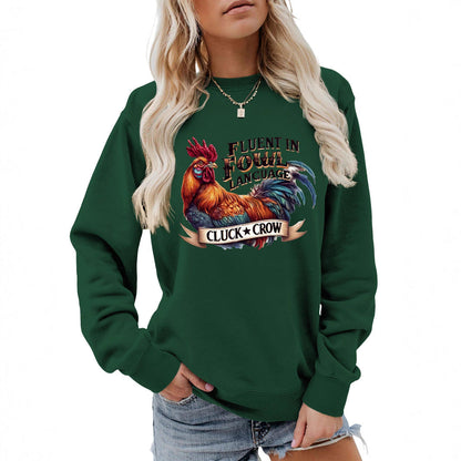 Damen Sweatshirt Hühnermotiv Bequem Grau