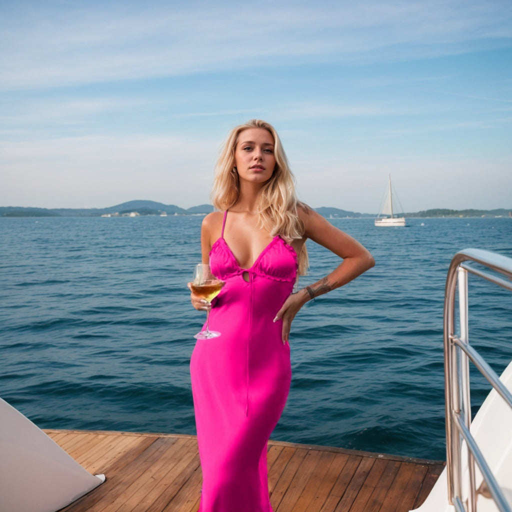 Damen Abendkleid V-Ausschnitt Rüschen Elegant Schwarz Norvielle - Norvielle
