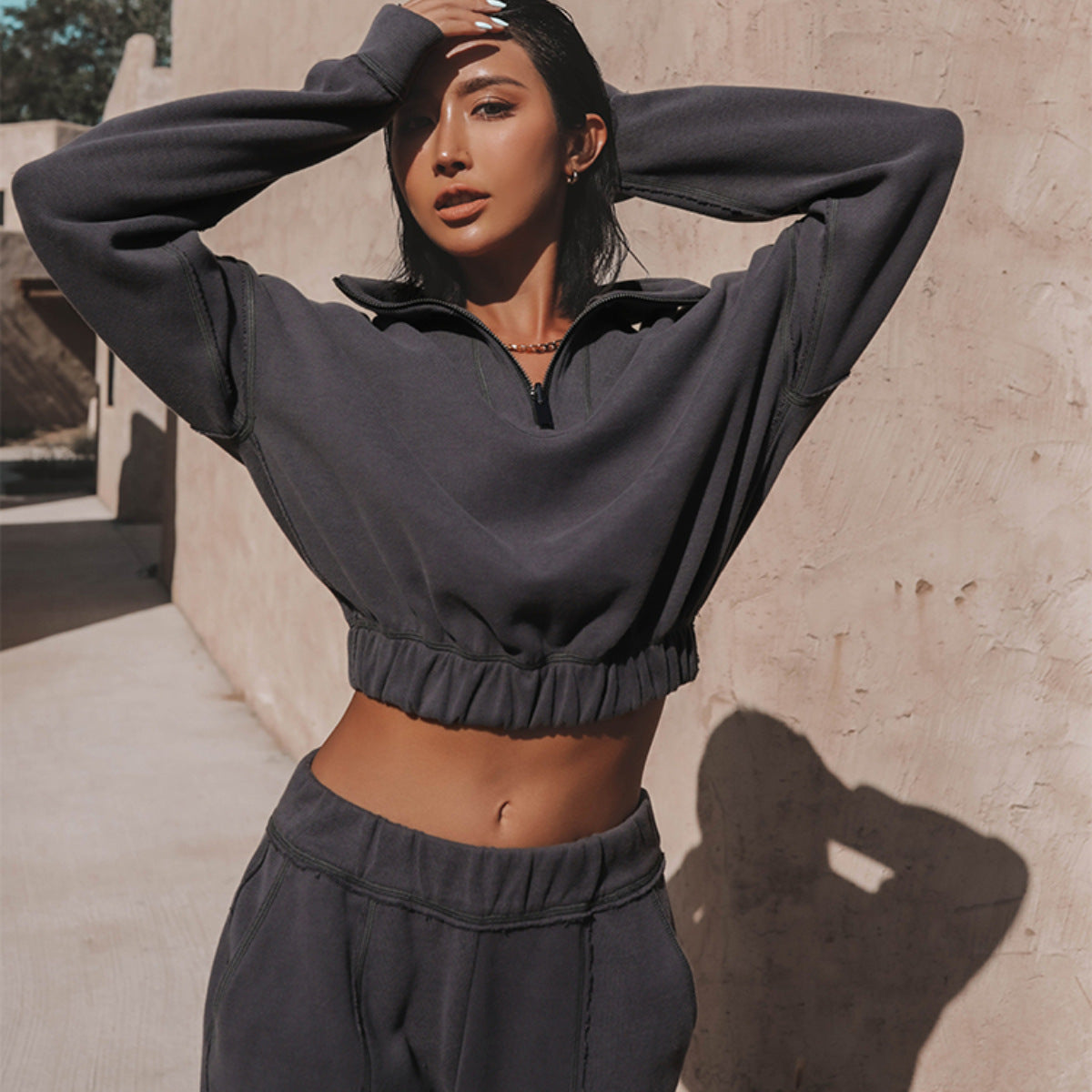 Damen Crop-Pullover Reißverschluss Norvielle