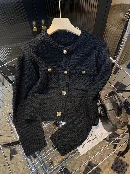 Damen Strickjacke Dekorative Knöpfe Eingearbeitete Taschen
