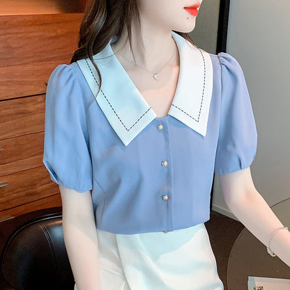 Damen Bluse Großer Kragen Rüschendetails Elegante Bluse