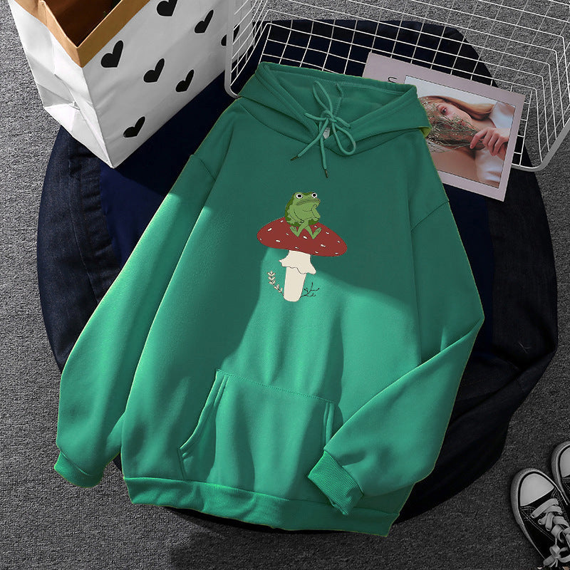 Damen Hoodie Frosch Motiv Baumwolle Grün