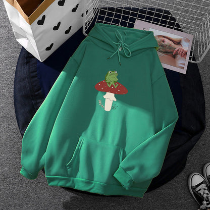 Damen Hoodie Frosch Motiv Baumwolle Grün