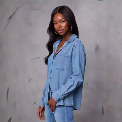 Damen Jeanshemd mit Brusttasche und modischen Akzenten