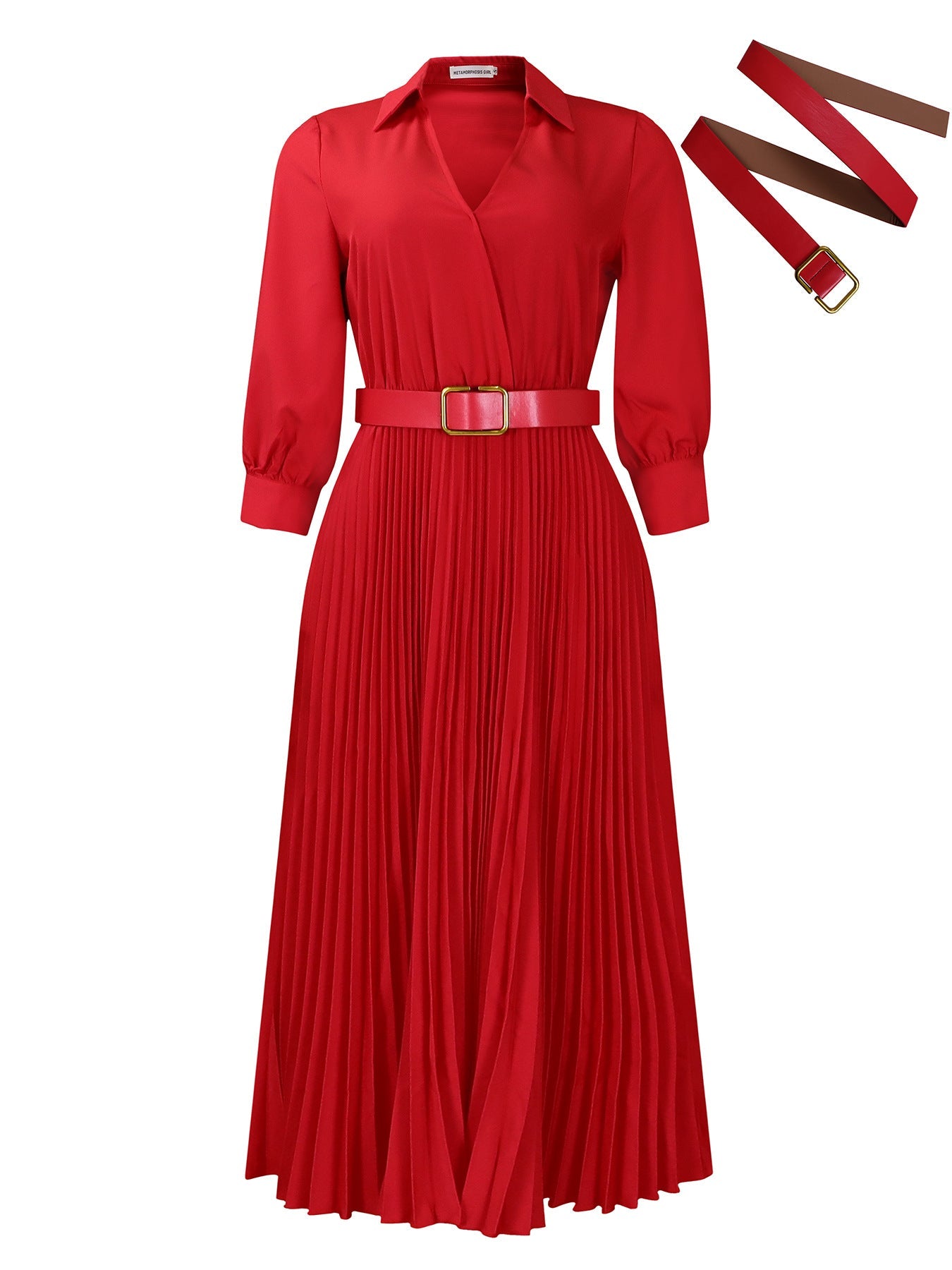 Damen Plissee-Hemdkleid mit Taillierung und abnehmbarem Gürtel