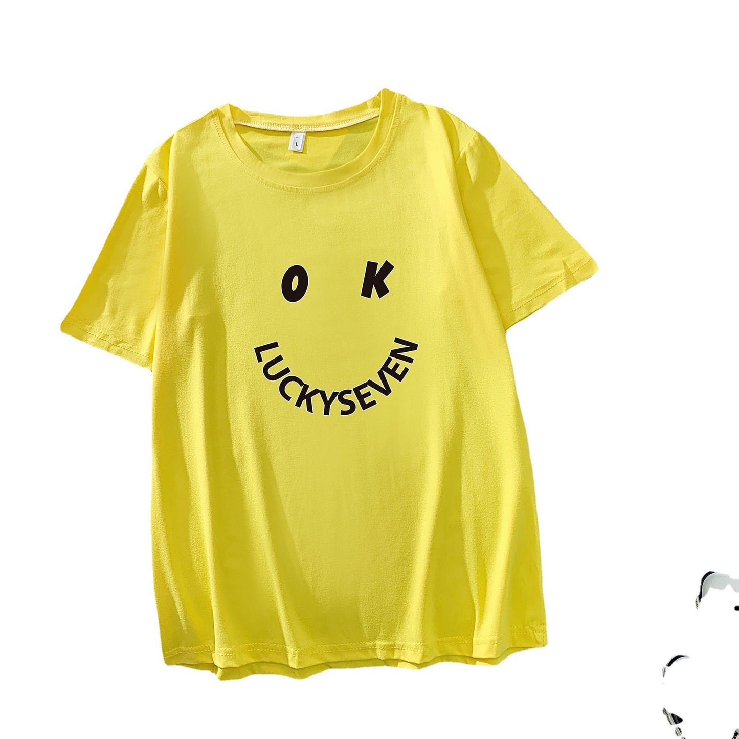 Damen T-Shirt Baumwolle Lässig Smiley-Print Weiß