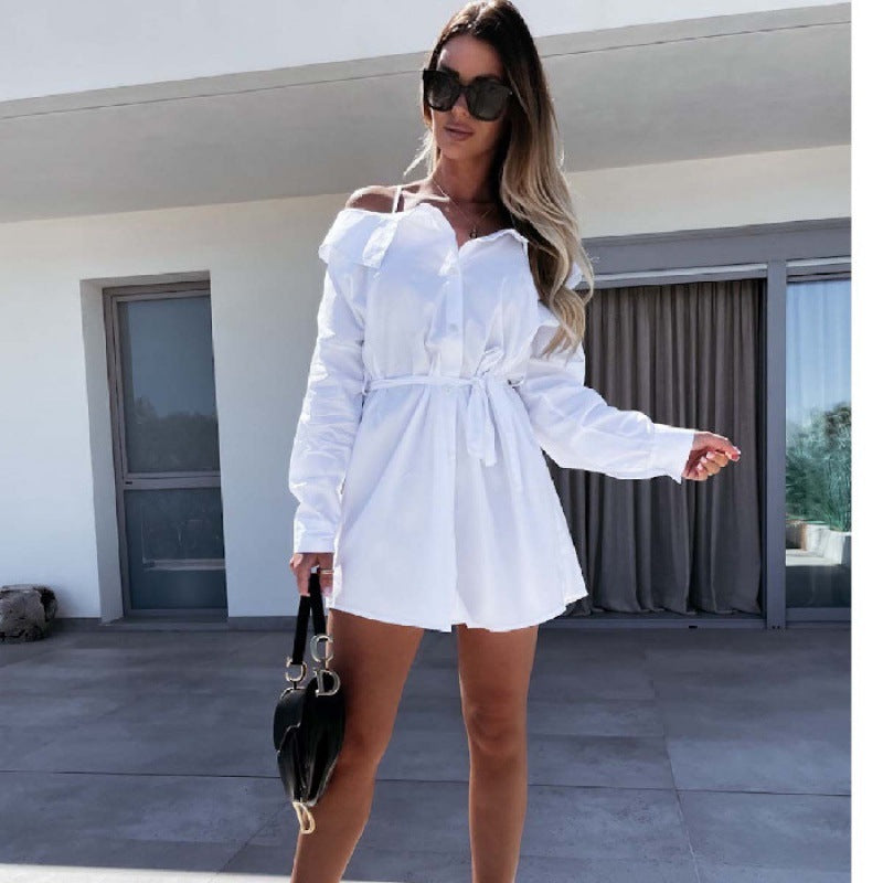 Damen Off-Shoulder-Kleid mit Gürtel und taillierter Taille Norvielle