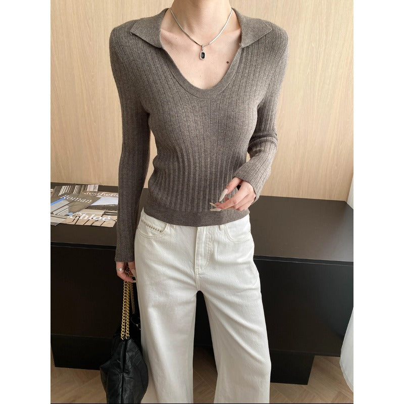Damen Rippstrickpullover V-Ausschnitt Lang Norvielle - Norvielle