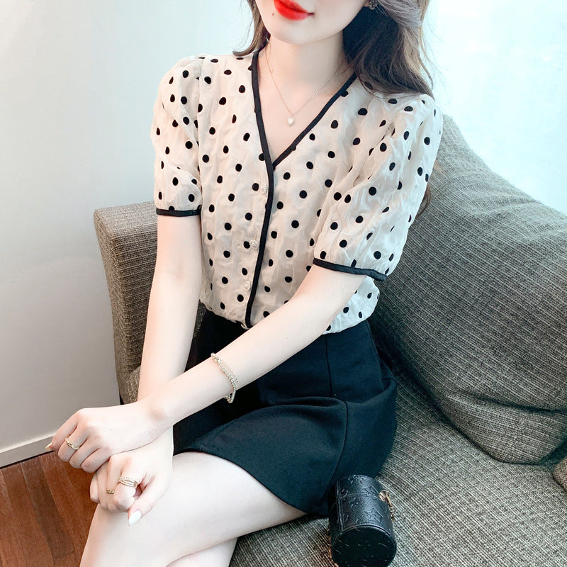 Damen Bluse mit Punkten Knöpfe Norvielle