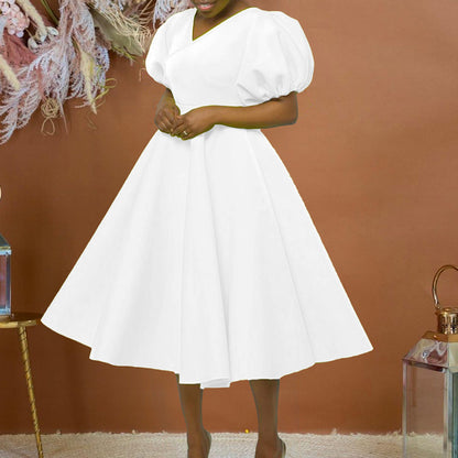 Damen Maxikleid Puffärmel Elegante Taillierung Norvielle