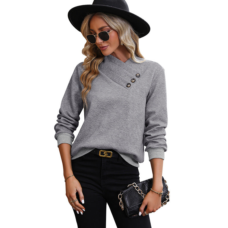 Damen Sweatshirt Strukturiertes Design Modische Knöpfe Norvielle
