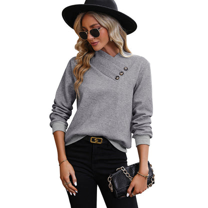 Damen Sweatshirt Strukturiertes Design Modische Knöpfe Norvielle