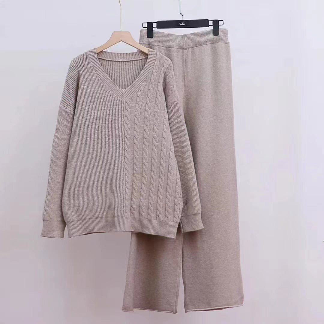 Damen Strickpullover-Set V-Ausschnitt Lose Passform Norvielle - Norvielle