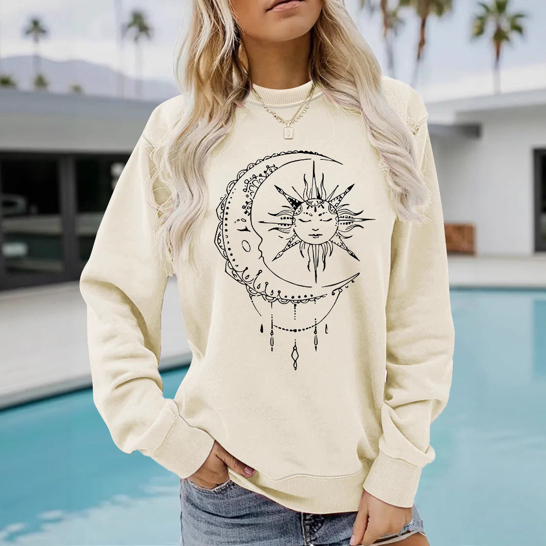 Damen Sweatshirt Sonnen-Mond-Motiv Baumwolle Norvielle - Norvielle