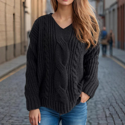Damen Grobstrickpullover Zopfmuster Moderner Schnitt Norvielle