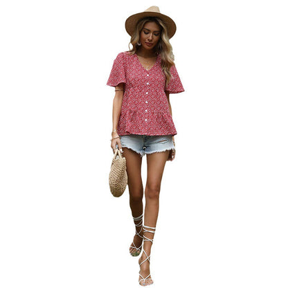 Damen Bluse Rüschendetails Floralmuster