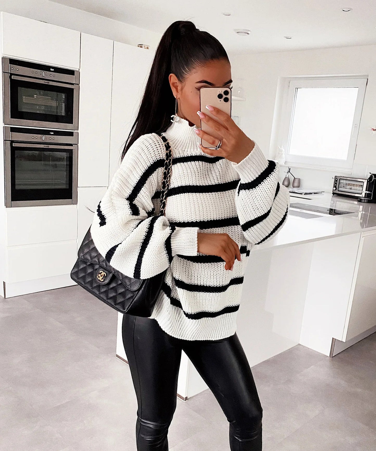 Damen Strickpullover mit Streifenmuster und hohem Kragen Norvielle