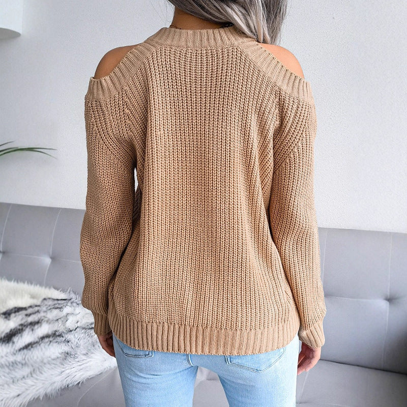 Damen Strickpullover Offene Schultern Rippstruktur Norvielle