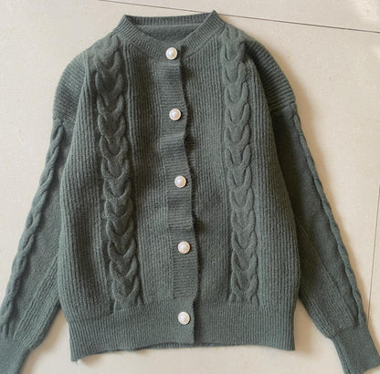 Damen Strickcardigan Kuschelig Perlenknöpfe Beige Norvielle
