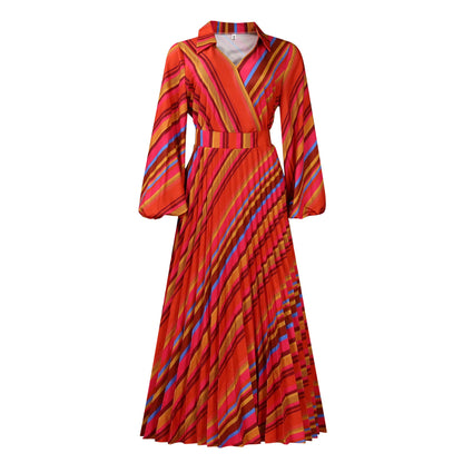 Damen Maxikleid Wickelkragen Streifenmuster