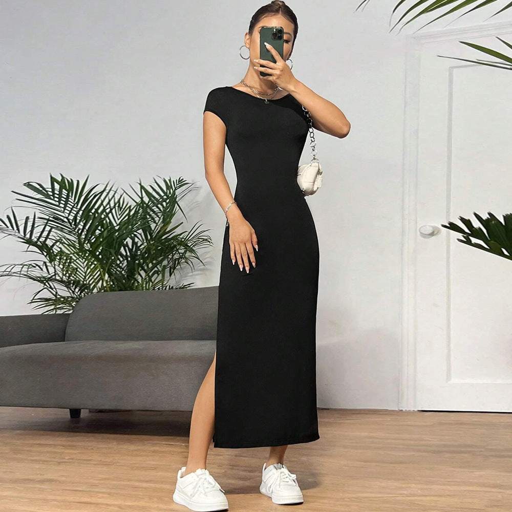 Damen Maxikleid Elastisches Jersey Rundhals