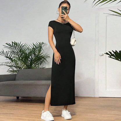 Damen Maxikleid Elastisches Jersey Rundhals