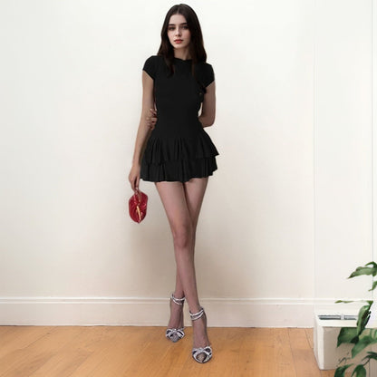 Damen Minikleid Rüschensaum Figurbetont