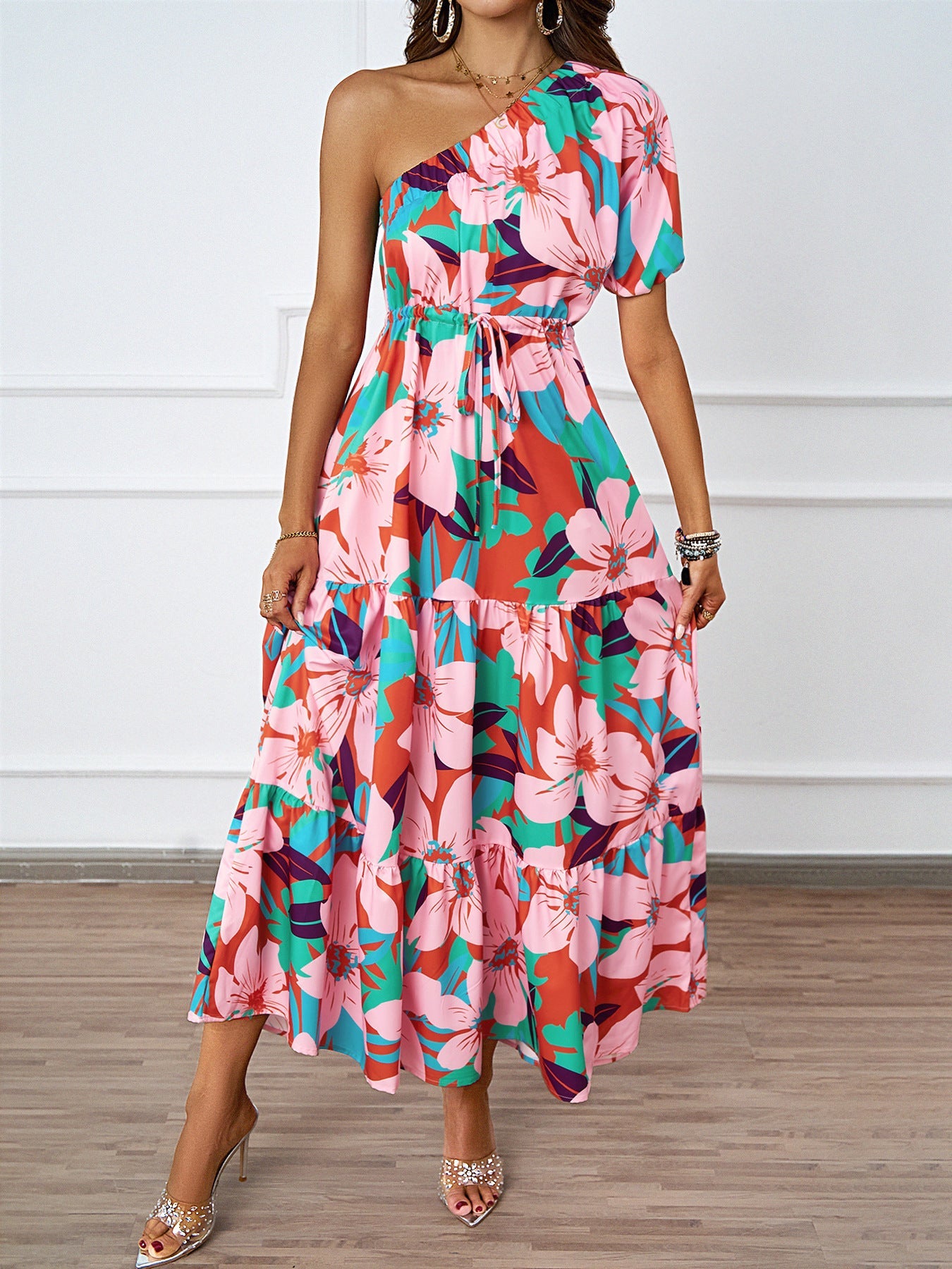 Damen Maxikleid Asymmetrisch Floralmuster Sommer