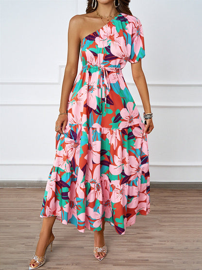 Damen Maxikleid Asymmetrisch Floralmuster Sommer