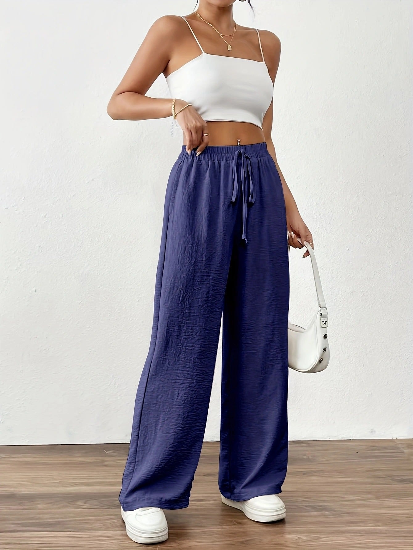 Damen Chiffon-Hose Weite Elastischer Bund