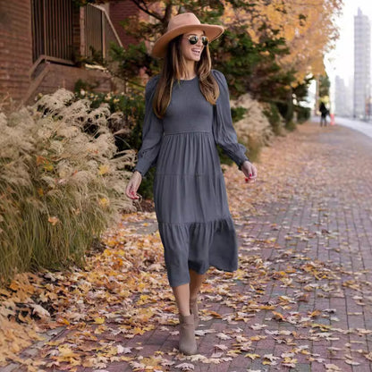 Damen Langarmkleid mit Raffung und Volantdetail Norvielle