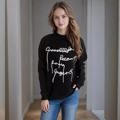 Damen Oversized Pullover mit Schriftzug Norvielle
