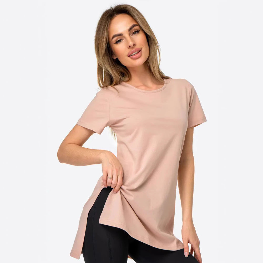 Damen Longline T-Shirt mit Schlitzen Hochwertig Bequem Weiß