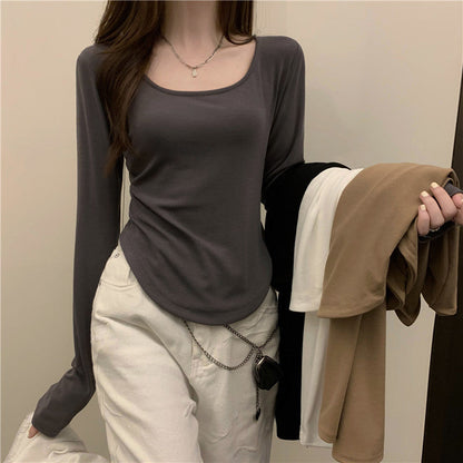 Damen Langarmshirt Rundhalsausschnitt Figurbetont Schwarz - Norvielle