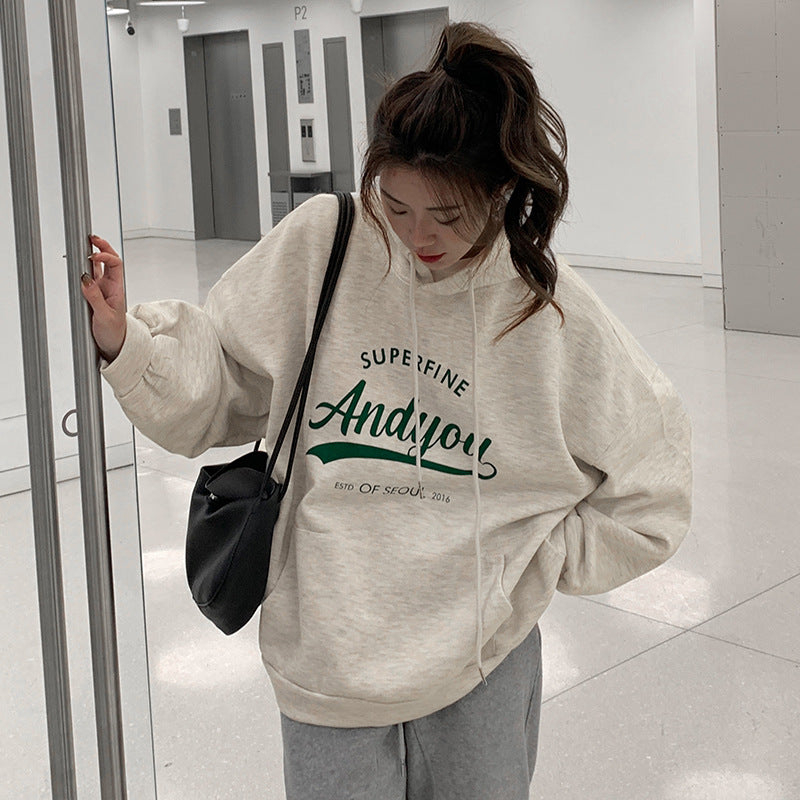 Damen Hoodie Moderner Schriftzug Lässig