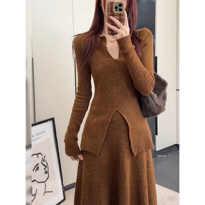 Damen Rippstrickpullover V-Ausschnitt Lässig